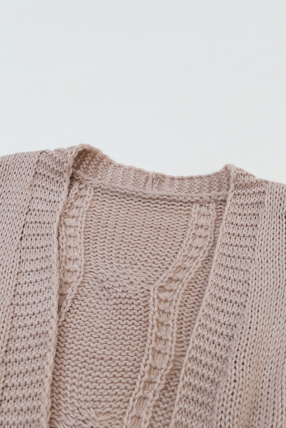 Apricot Ribbed Trim Eyelet Cable Knit Cardigan