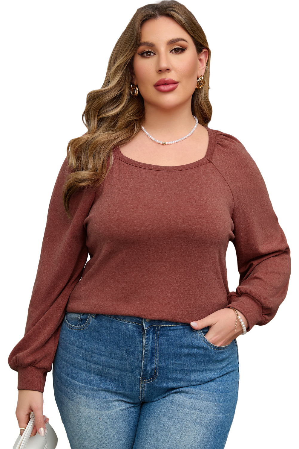 Gold Flame Square Neck Plus Size Knit Top