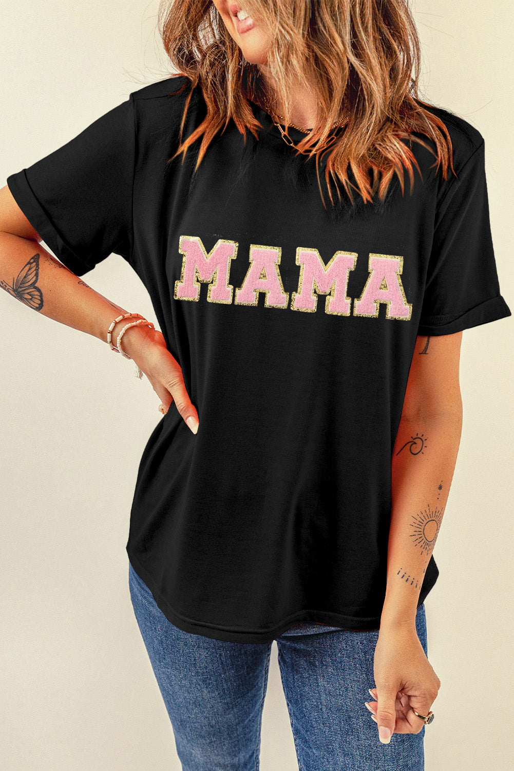 Black MAMA Chenille Graphic Tee