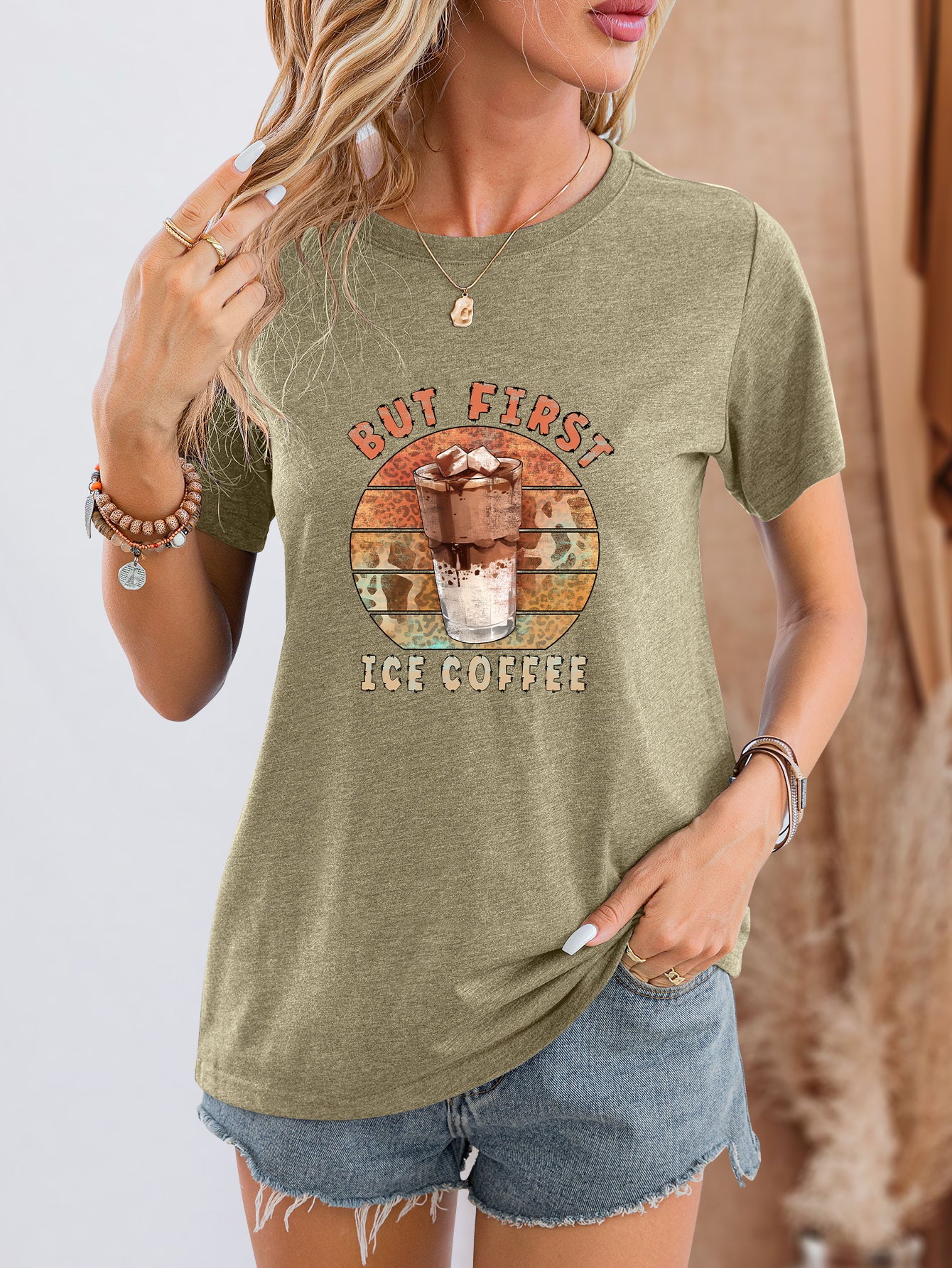 BUT FIRST ICE COFFEE Round Neck T-Shirt