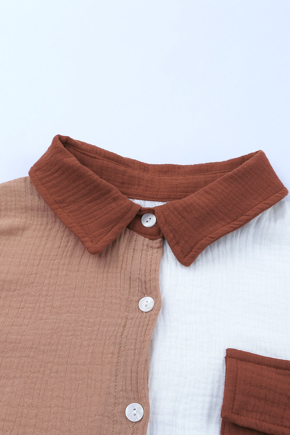 Brown Color Block Textured Long Sleeve Shirt with Pocket