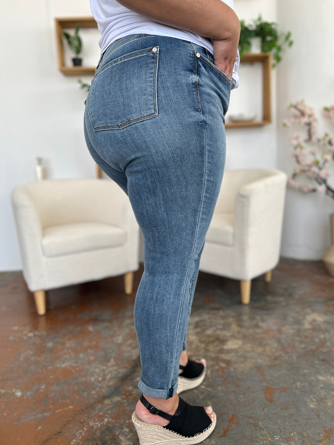 Judy Blue Full Size Cuffed Hem Low Waist Slim Jeans