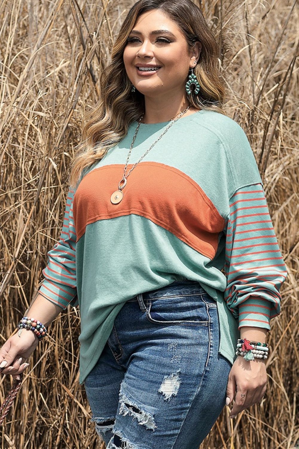 Plus Size Color Block Dropped Shoulder T-Shirt