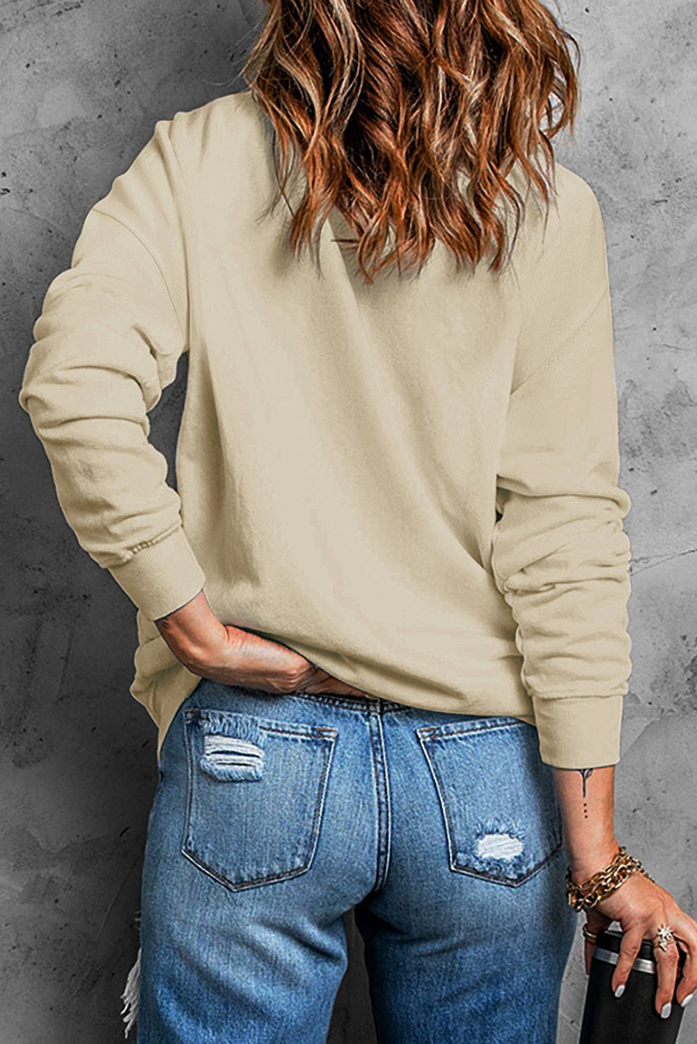 Khaki Fall Vibe Pumpkin Print Round Neck Sweatshirt