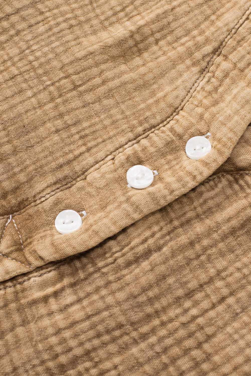 Brown Crinkle Textured Loose Henley Top