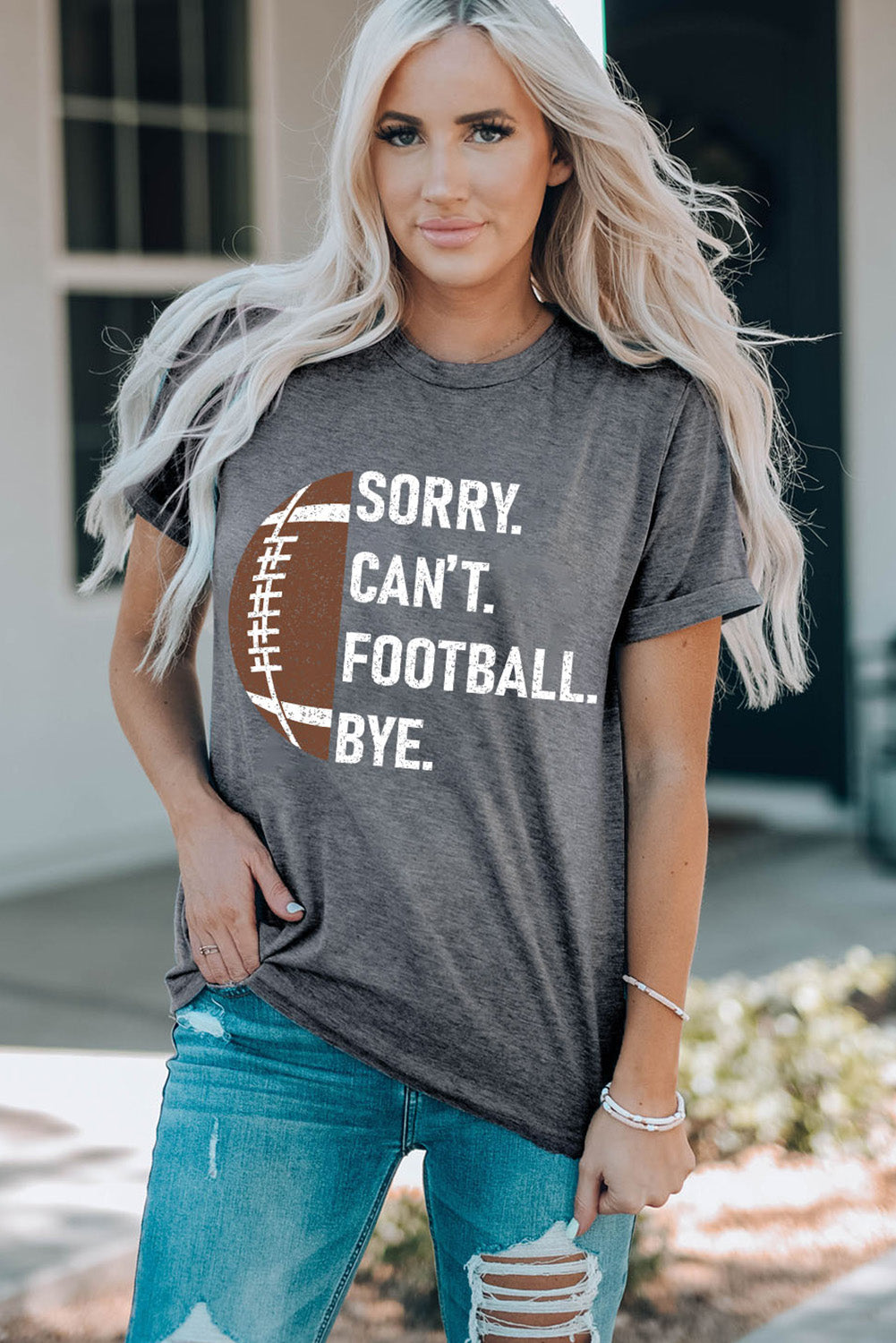 Gray American Football Graphic Casual T Shirt