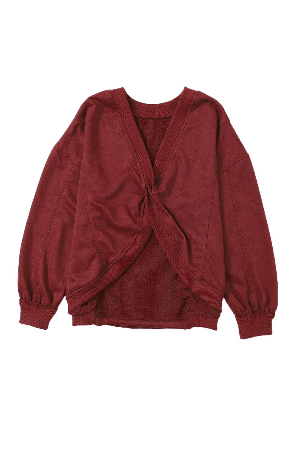 Fiery Red Exposed Seam Twist Open Back Oversized Sweatshirt