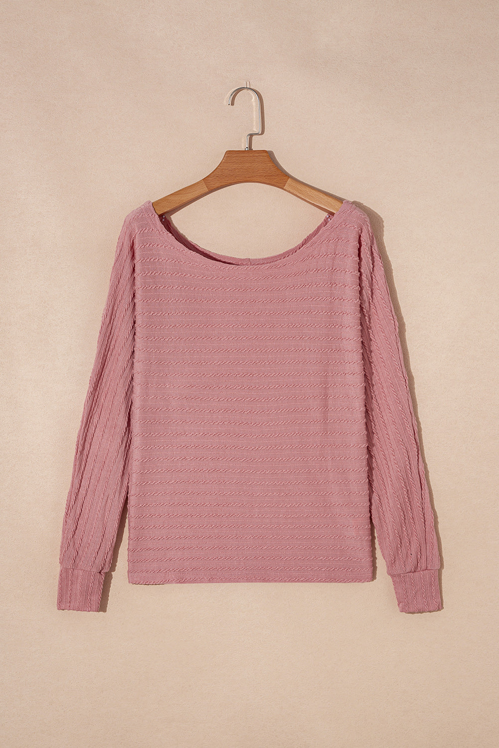 Dusty Pink Textured Knit Long Sleeve Top