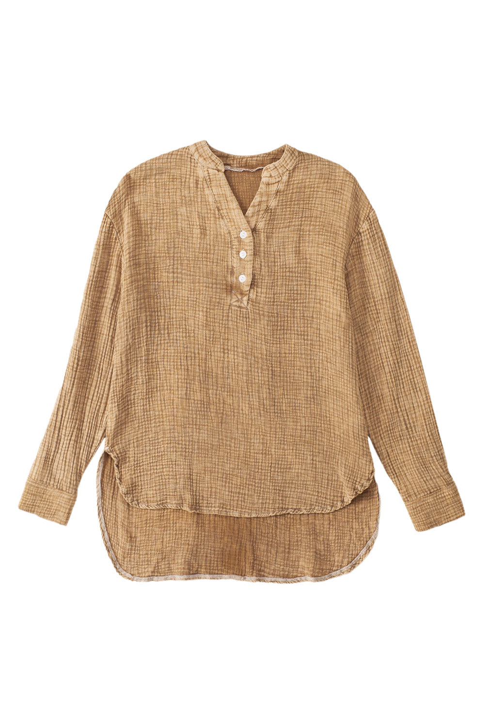 Brown Crinkle Textured Loose Henley Top