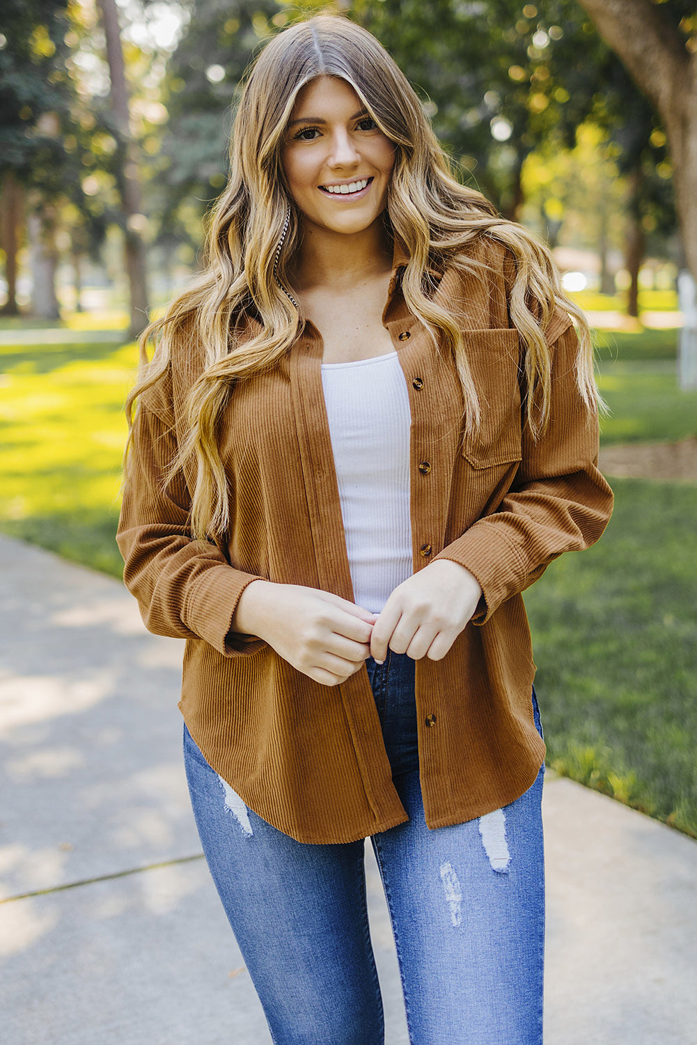 Brown Corduroy Button Pocket Shirt