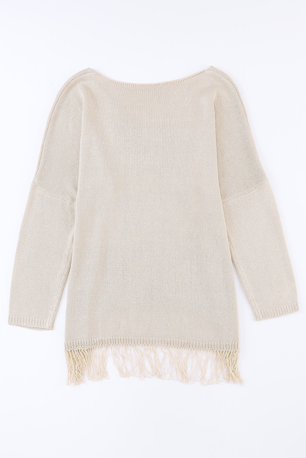 Khaki Lightweight Knit Fringe Hem Loose Sweater