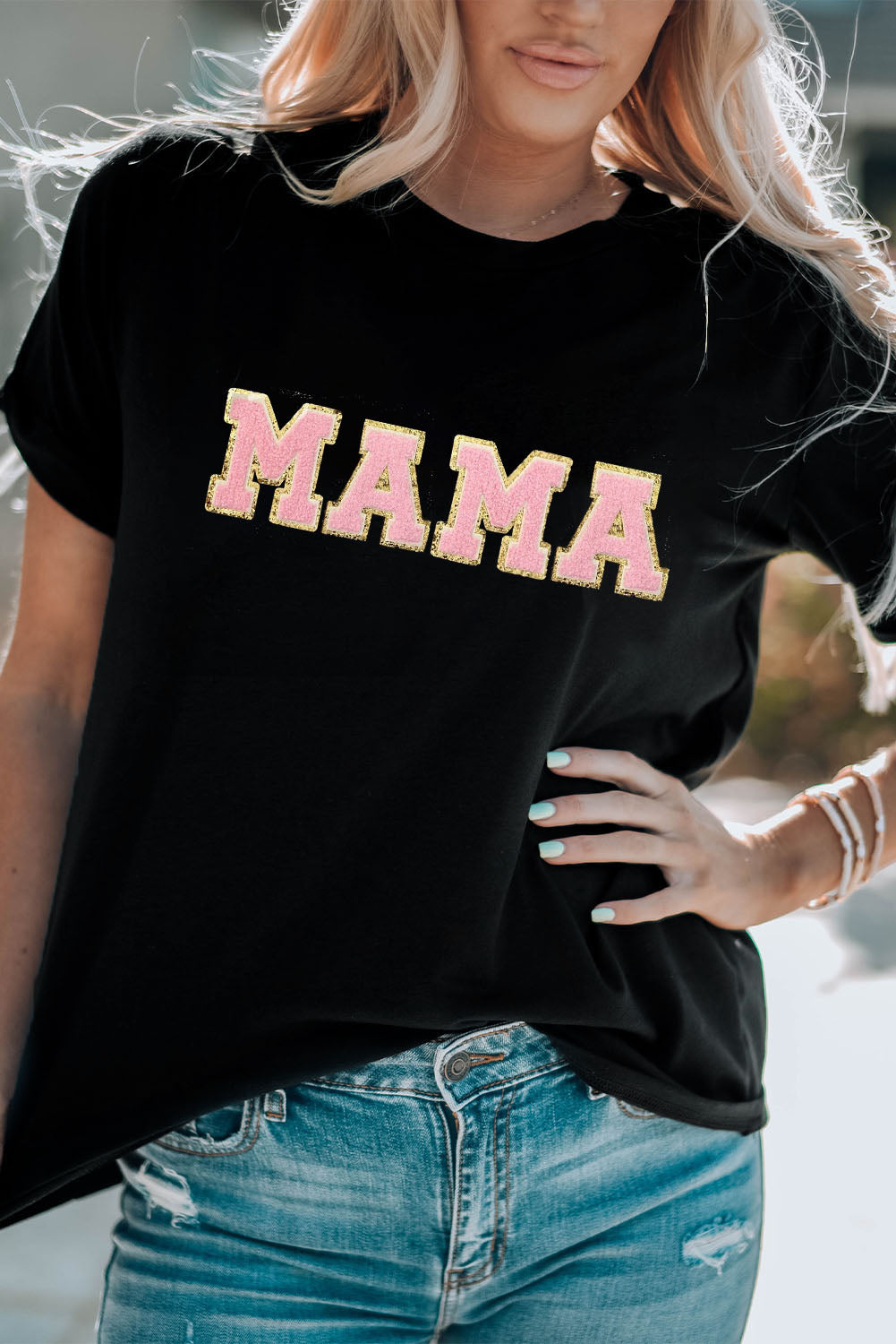 Black MAMA Chenille Graphic Tee