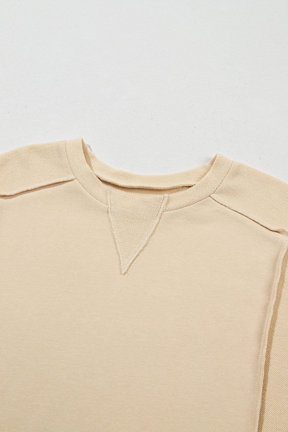 Beige Splicing Round Neck Pullover Sweatshirt