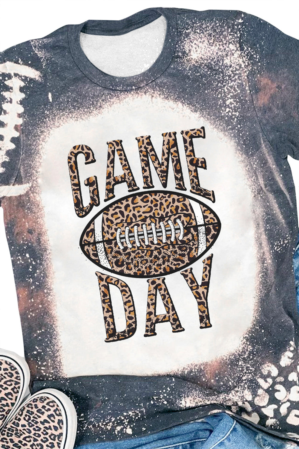 Multicolor GAME DAY Leopard Football Graphic Print Crew Neck T Shirt