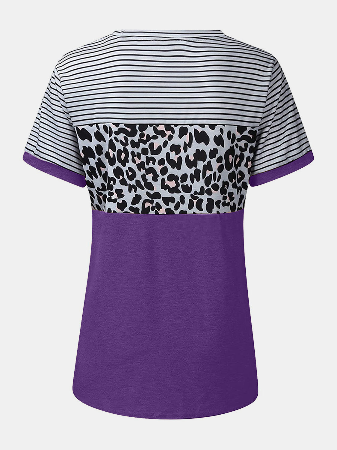 Full Size Striped Leopard Round Neck Short Sleeve T-Shirt