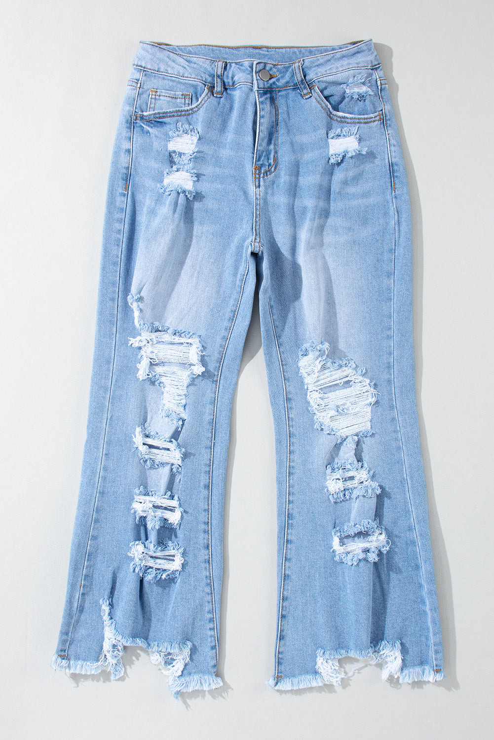 Sky Blue Heavy Destroyed High Waist Jeans