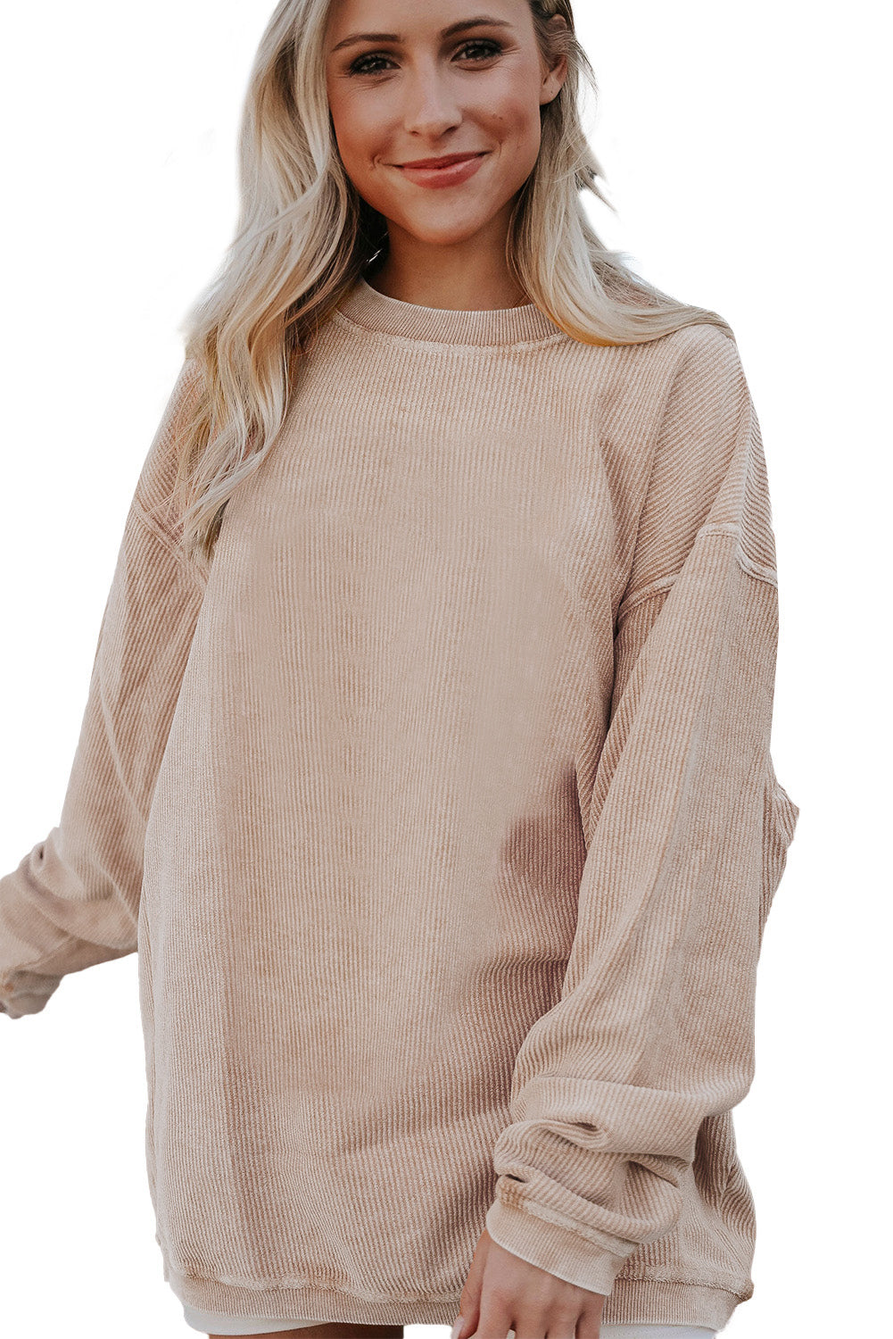 Apricot Ribbed Corduroy Oversized Sweatshirt