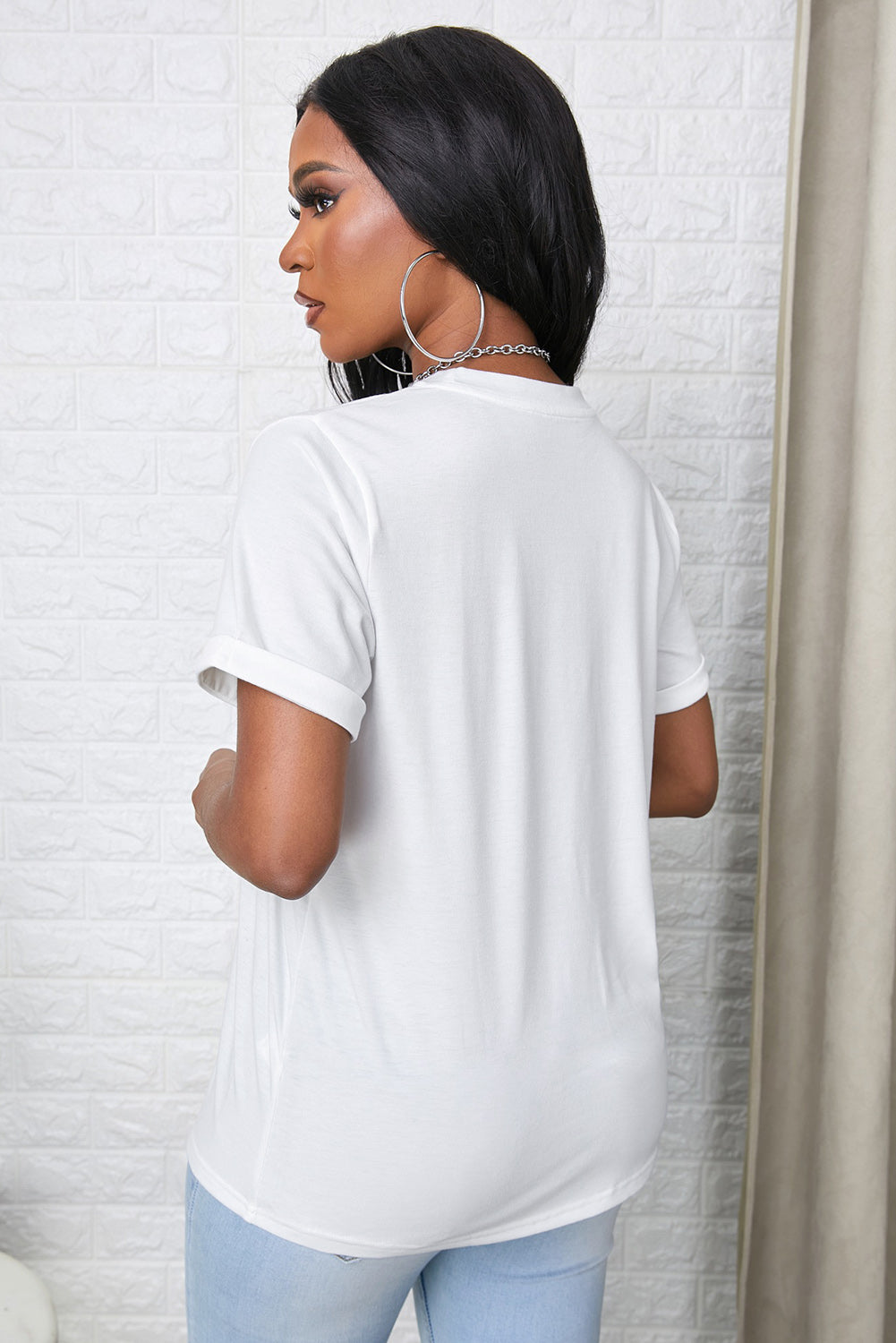 Round Neck Cuffed Short Sleeve Tee