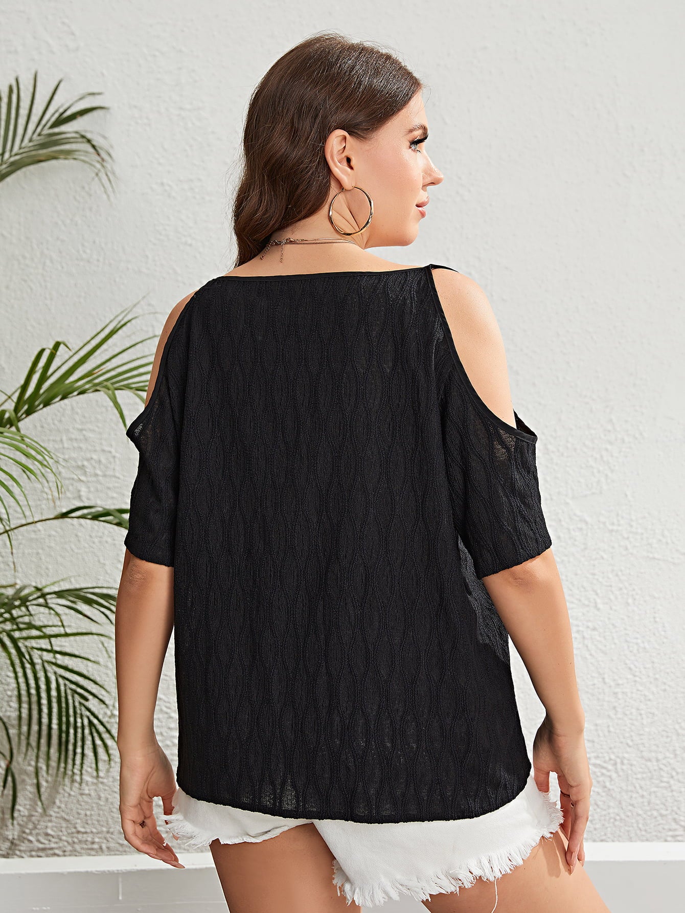 Plus Size Boat Neck Cold-Shoulder Blouse