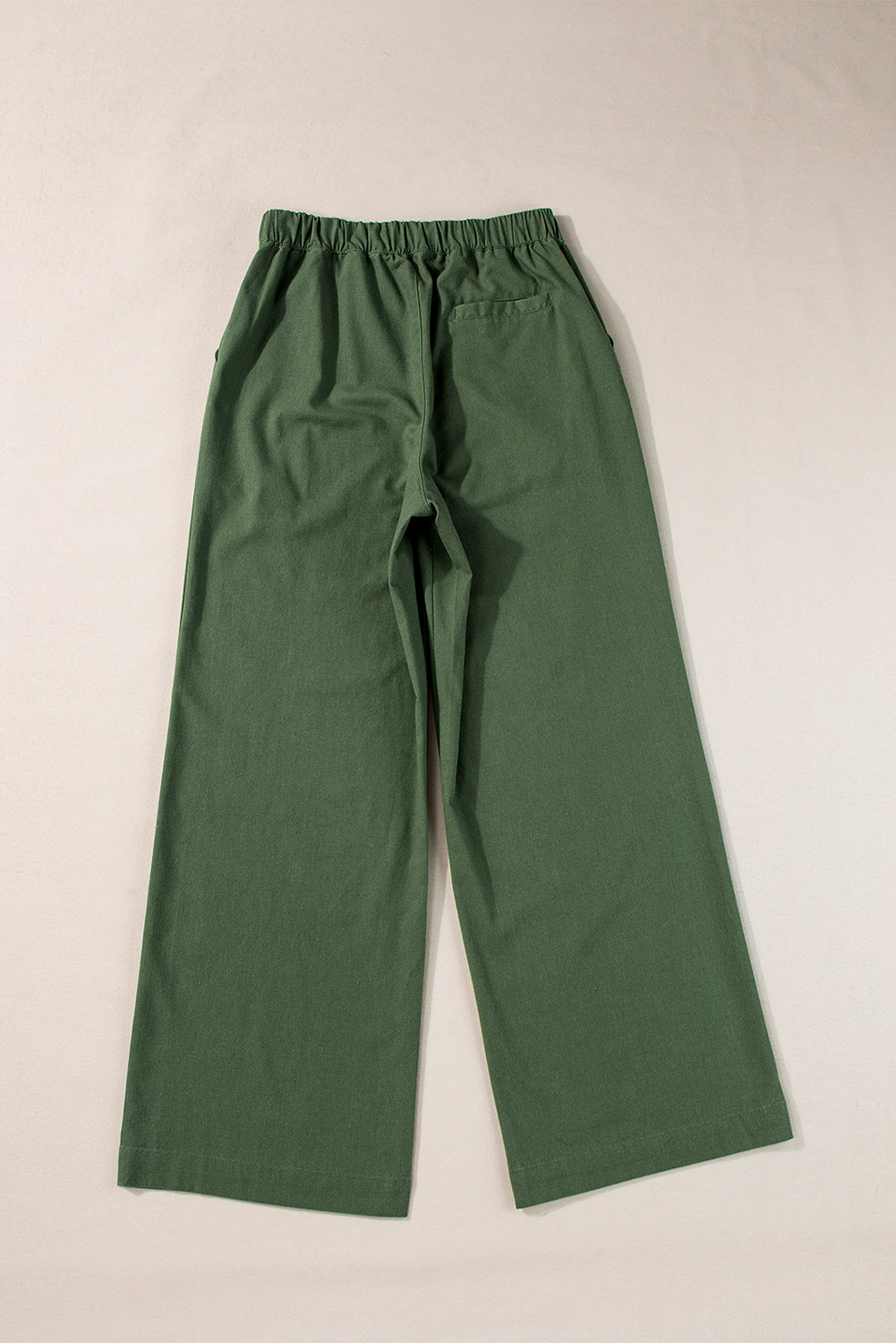 Fern Green Elastic Waist Casual Wide Leg Pants