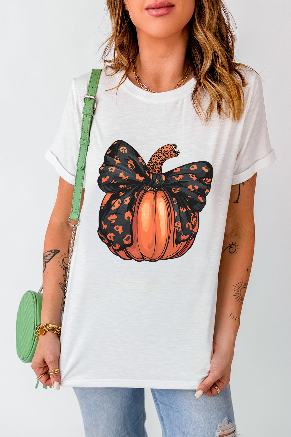 Pumpkin Round Neck Short Sleeve T-Shirt