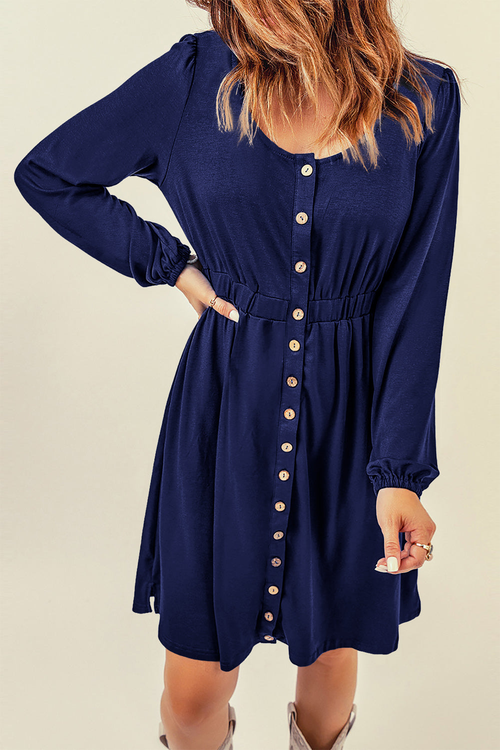 Button Down Long Sleeve Dress with Pockets