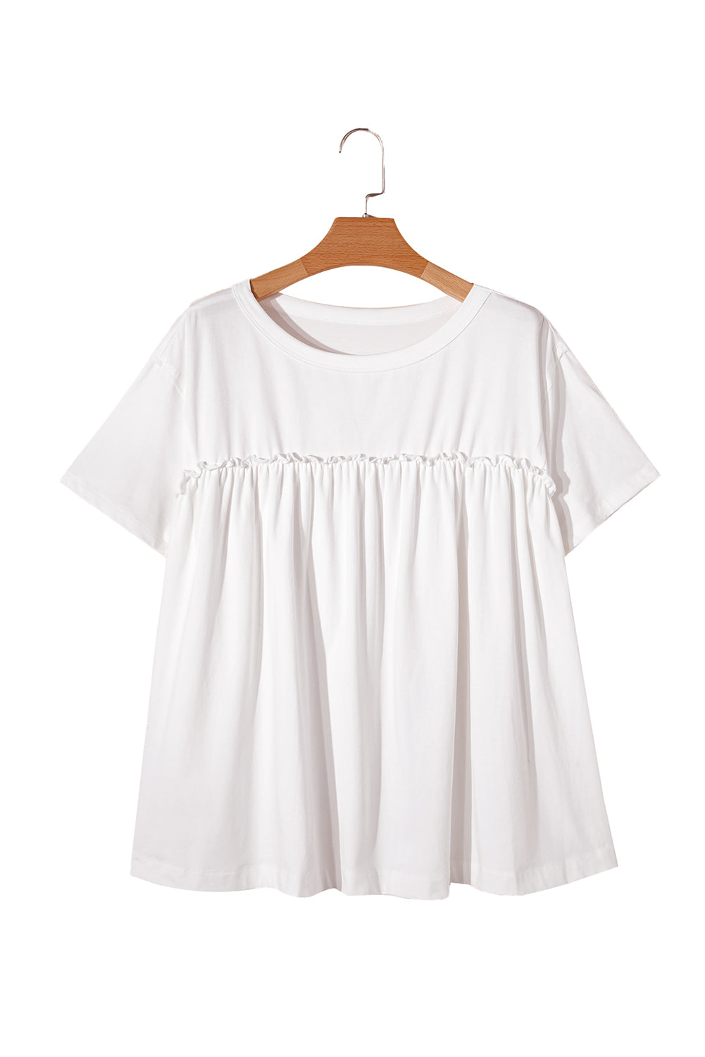 White Ruffled Trim Loose Babydoll Tee