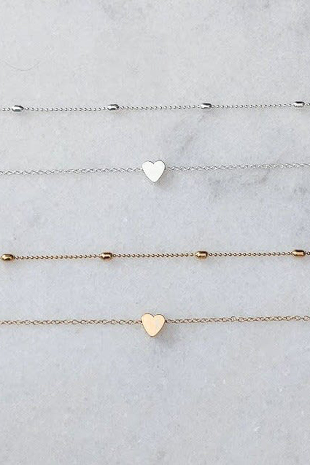 Silver Valentine Heart Shaped Layered Chain Necklace