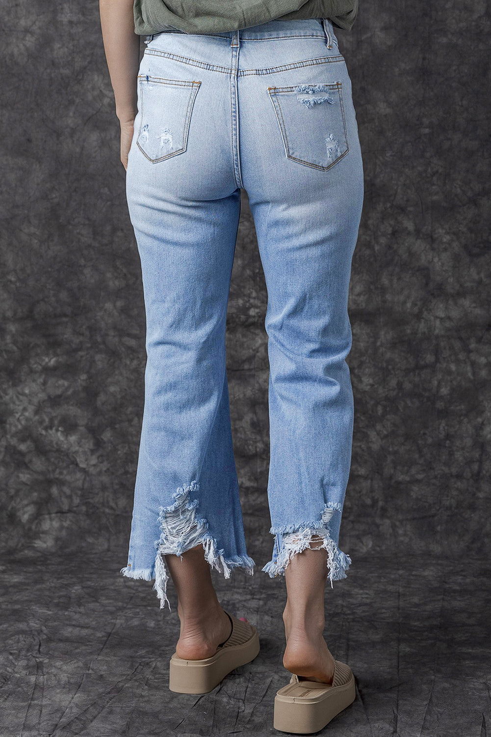 Sky Blue Heavy Destroyed High Waist Jeans