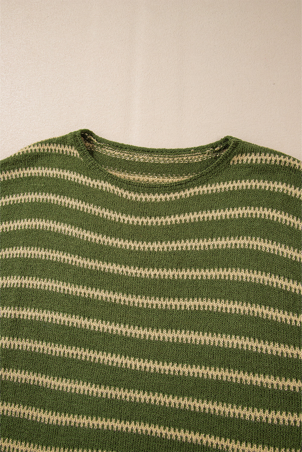 Green Stripe Drop Shoulder Casual Sweater