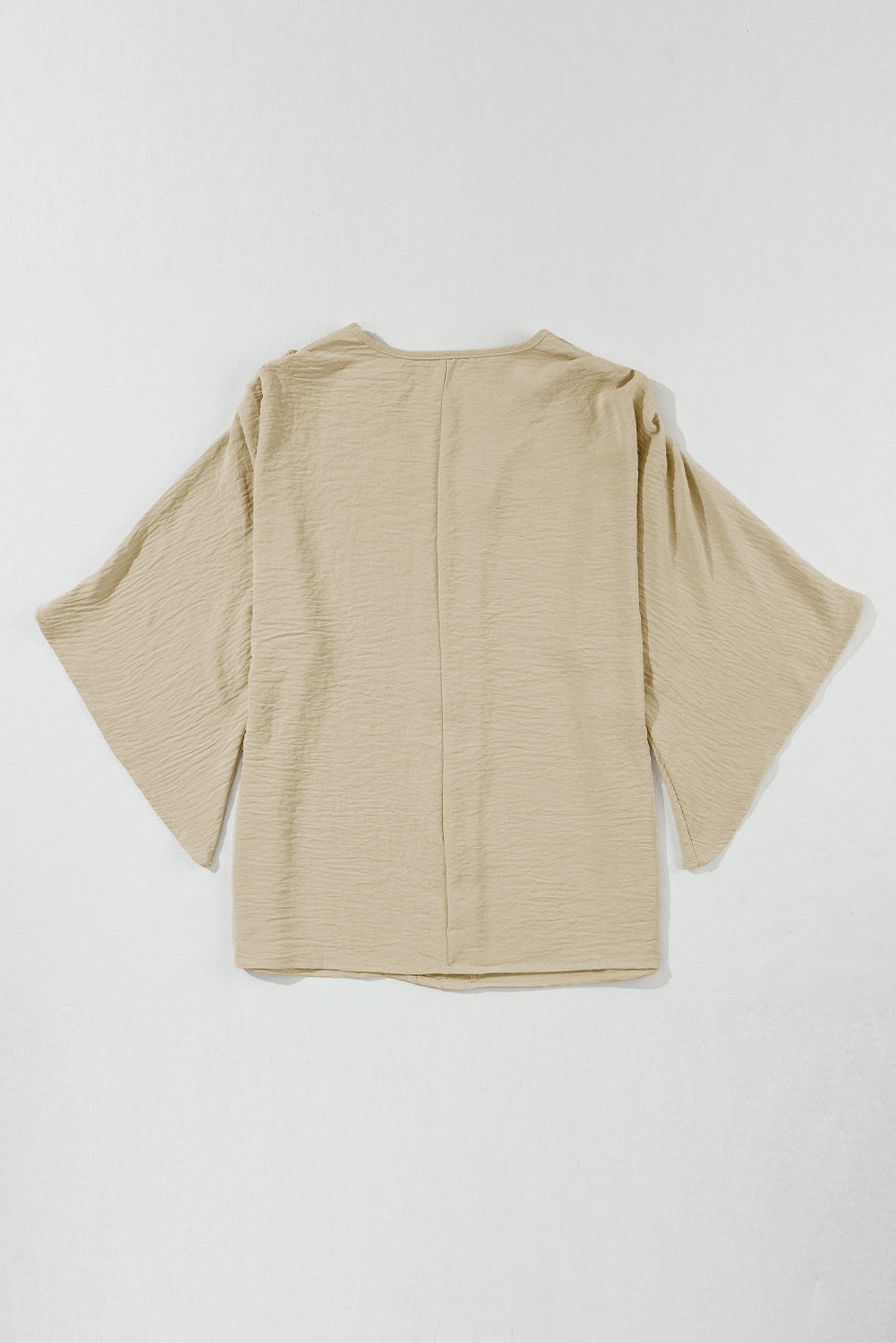 Parchment Solid V Neck Wide Sleeve Crinkled Blouse