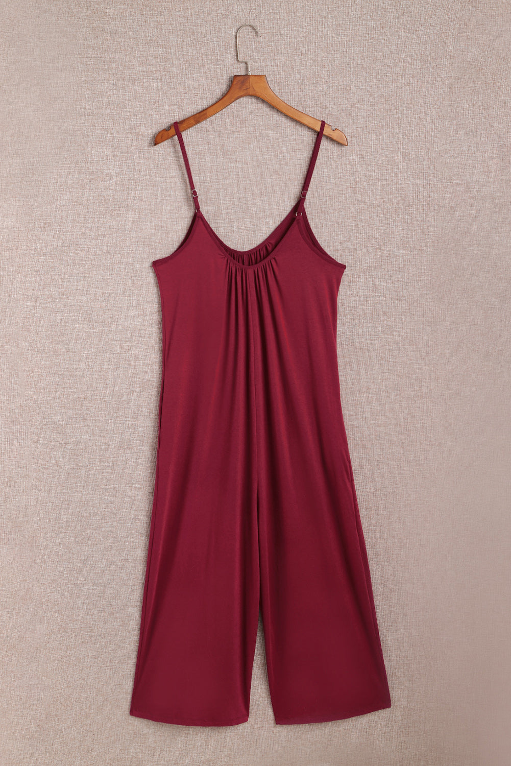 Fiery Red Spaghetti Straps Wide Leg Pocketed Jumpsuits