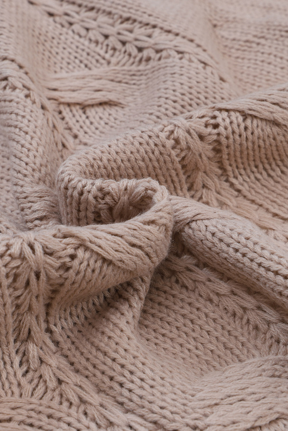 Apricot Ribbed Trim Eyelet Cable Knit Cardigan