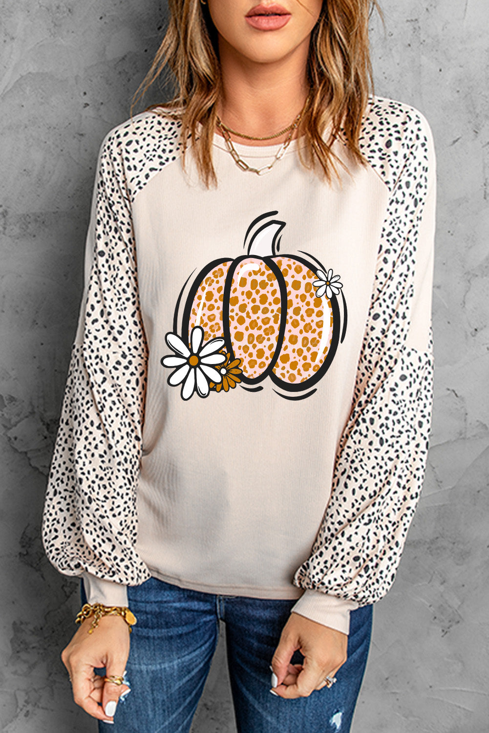 Pumpkin Graphic Round Neck Long Sleeve Top