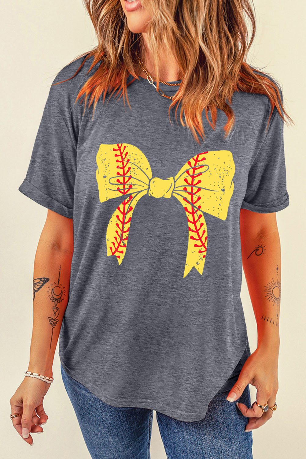 Baseball Bowknot Graphic Casual Tee