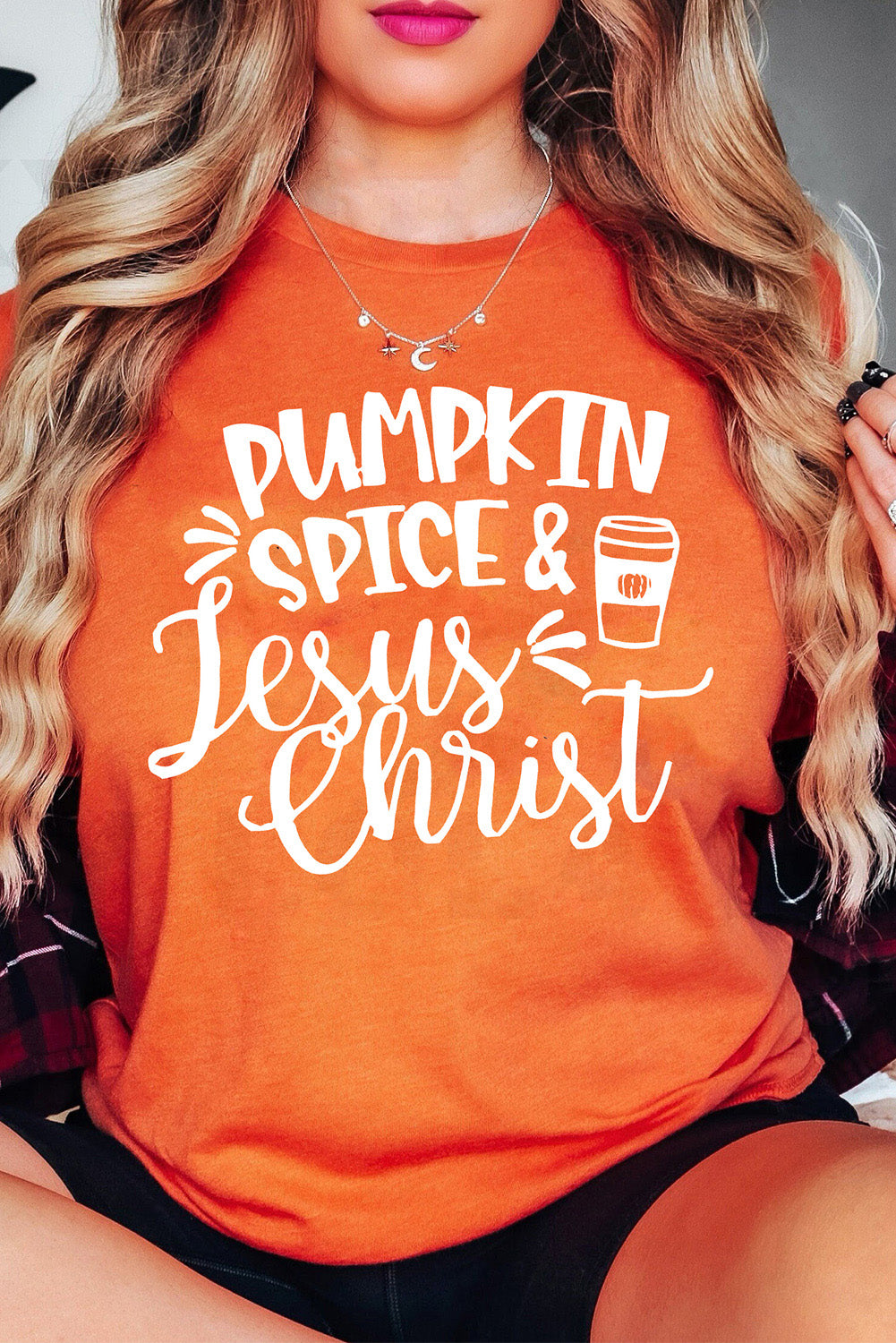 Orange PUMPKIN SPICE & Jesus Christ Graphic T-shirt