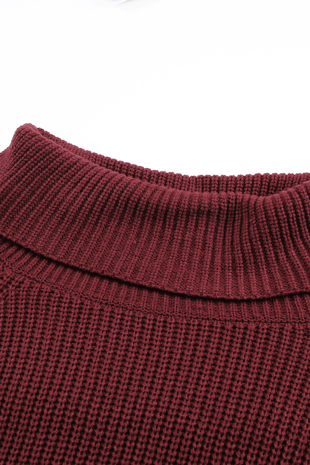 Fiery Red Ribbed Knit Foldover Off Shoulder Sweater