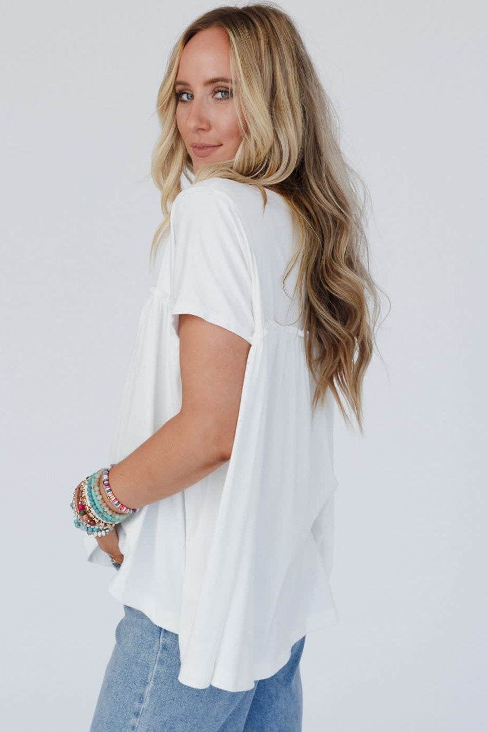 White Ruffled Trim Loose Babydoll Tee