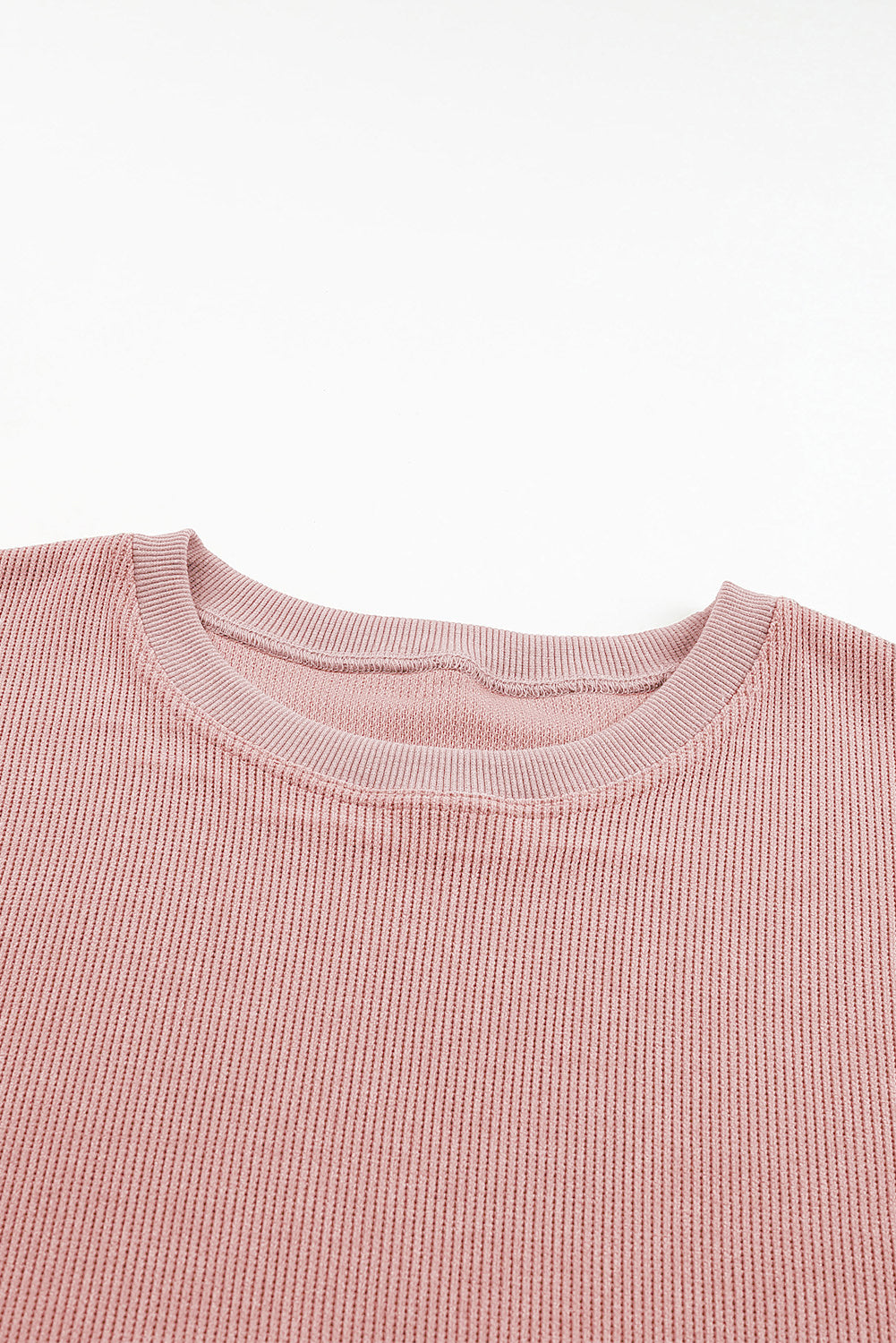 Pink Plus Size Corded Round Neck Sweatshirt