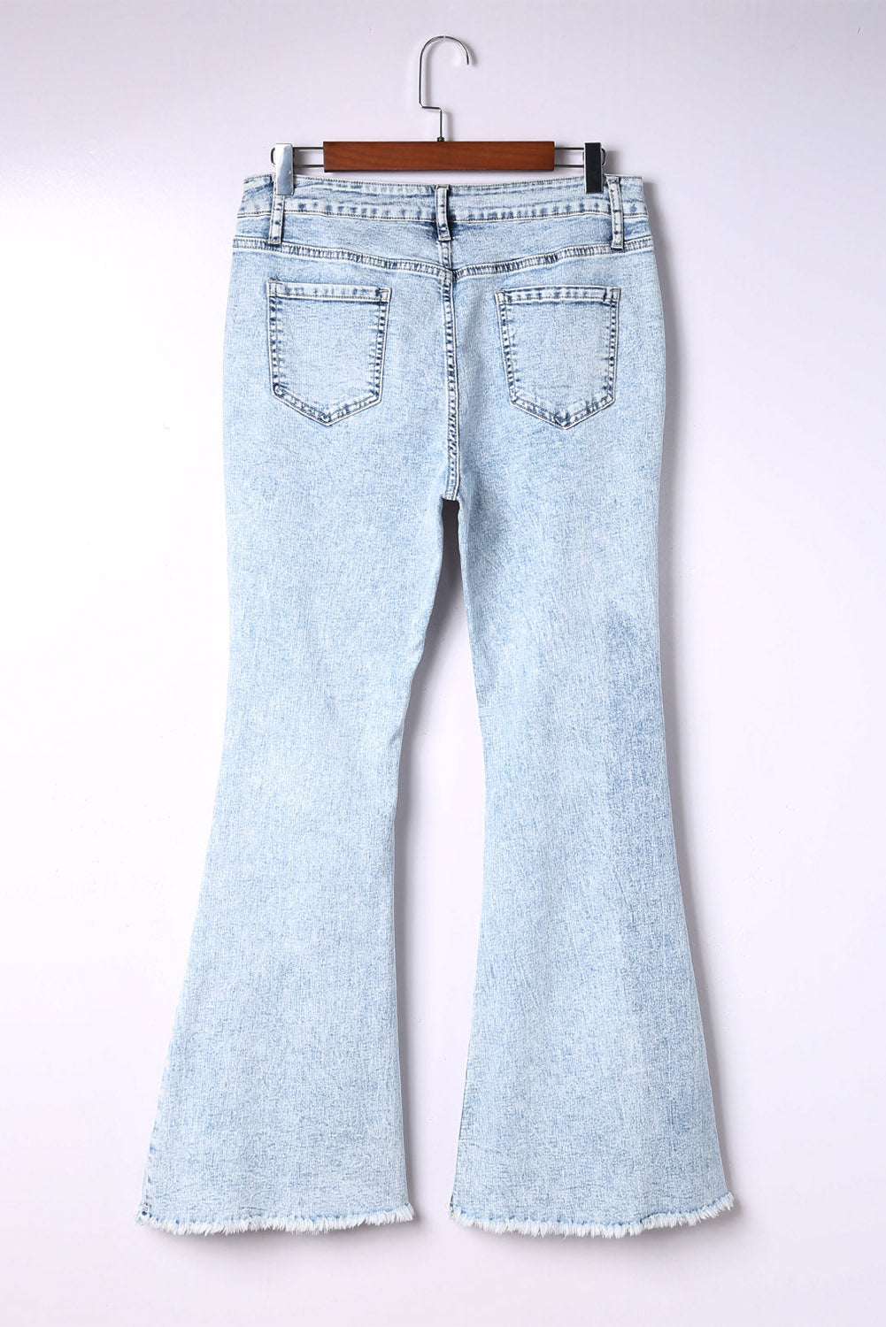 Sky Blue Distressed Acid Wash Flare Jeans