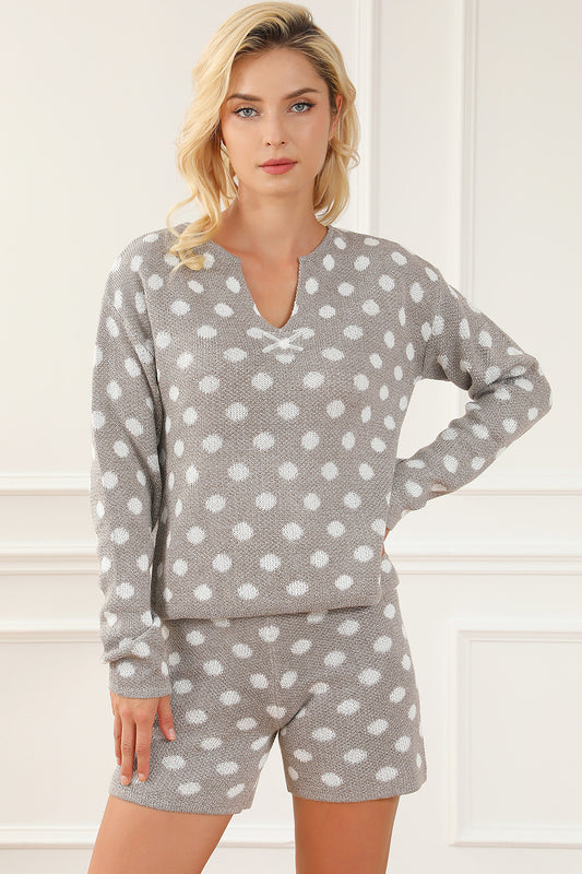 Polka Dot Notched Neck Top and Shorts Set