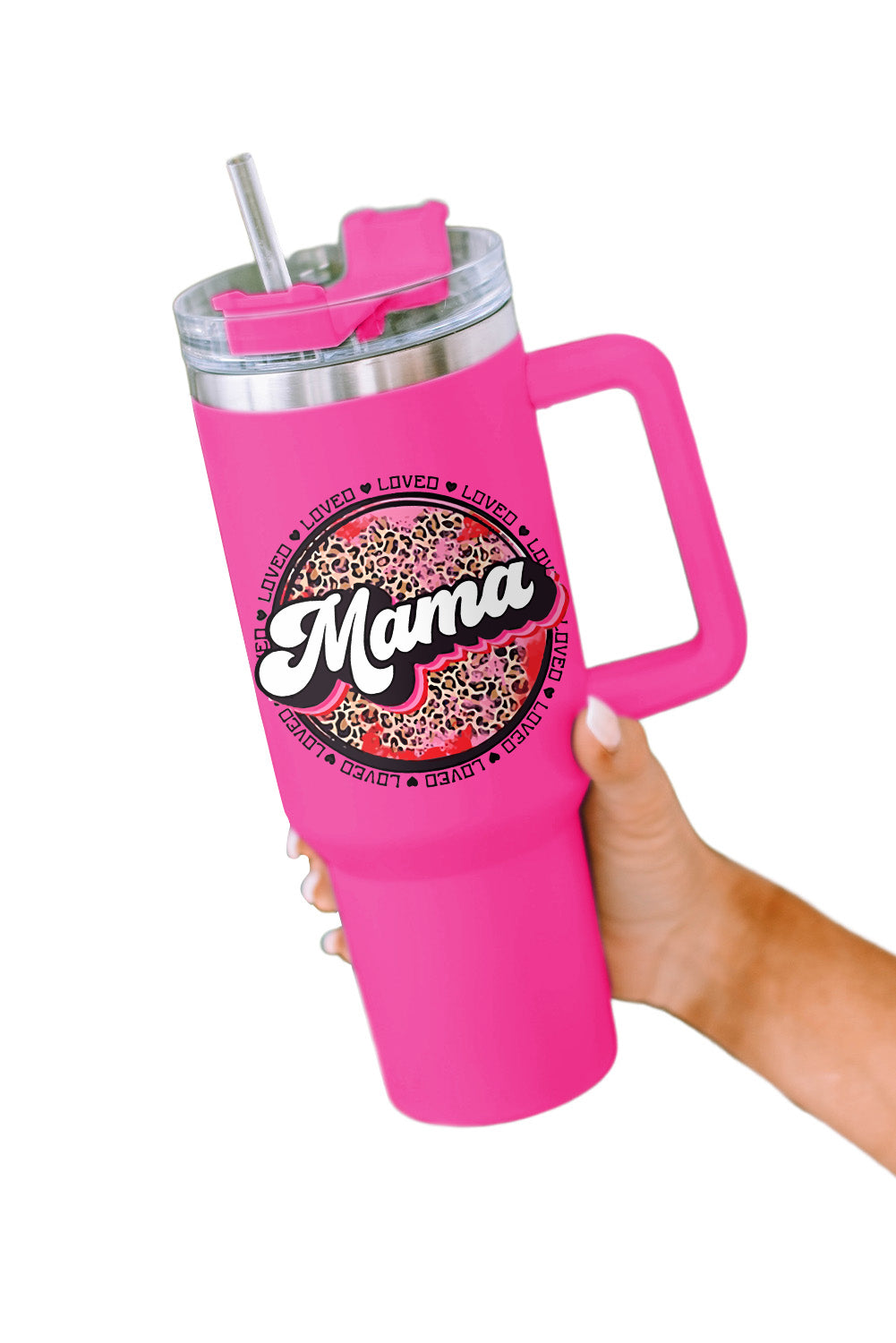 Rose Mama Leopard Print Stainless Steel Insulate Cup with Handle 40oz