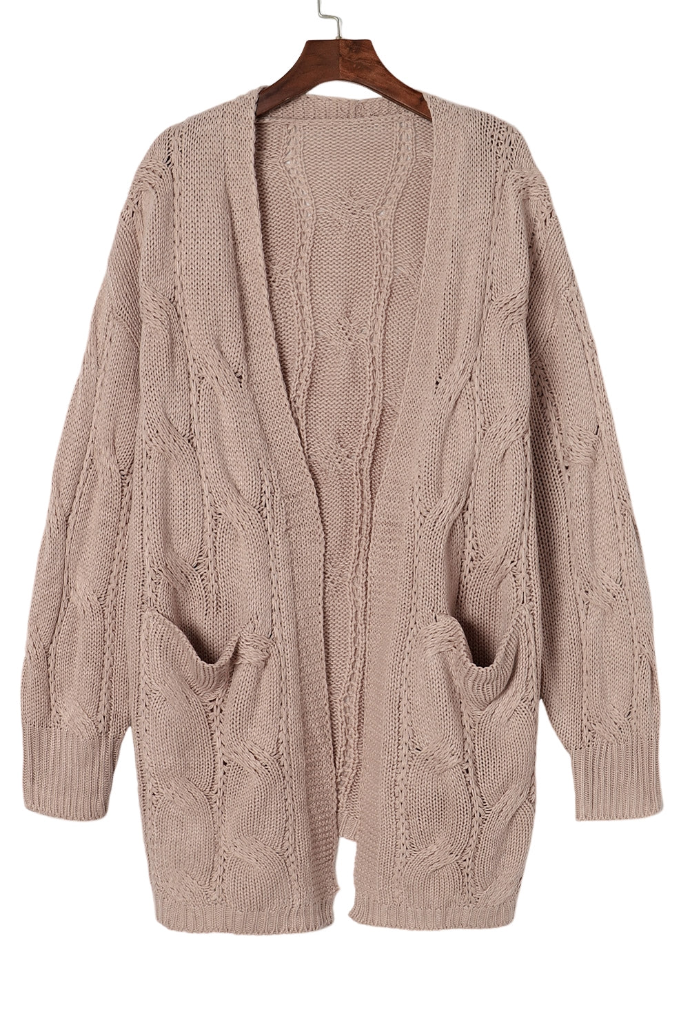 Apricot Ribbed Trim Eyelet Cable Knit Cardigan