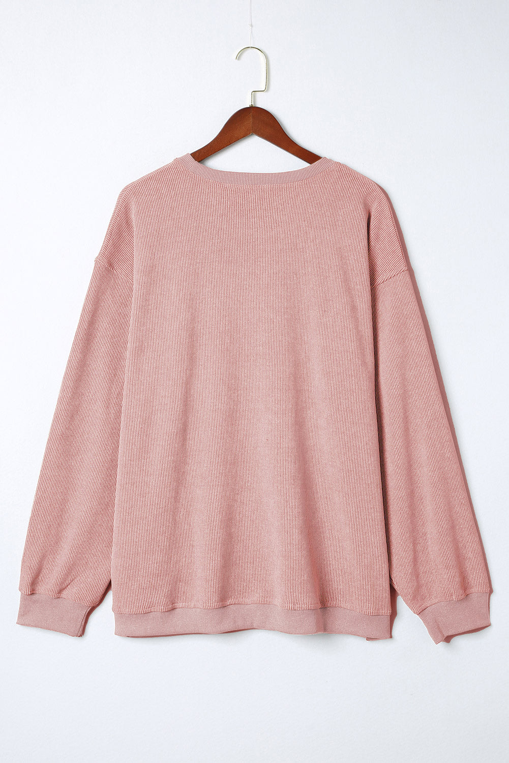 Pink Plus Size Corded Round Neck Sweatshirt