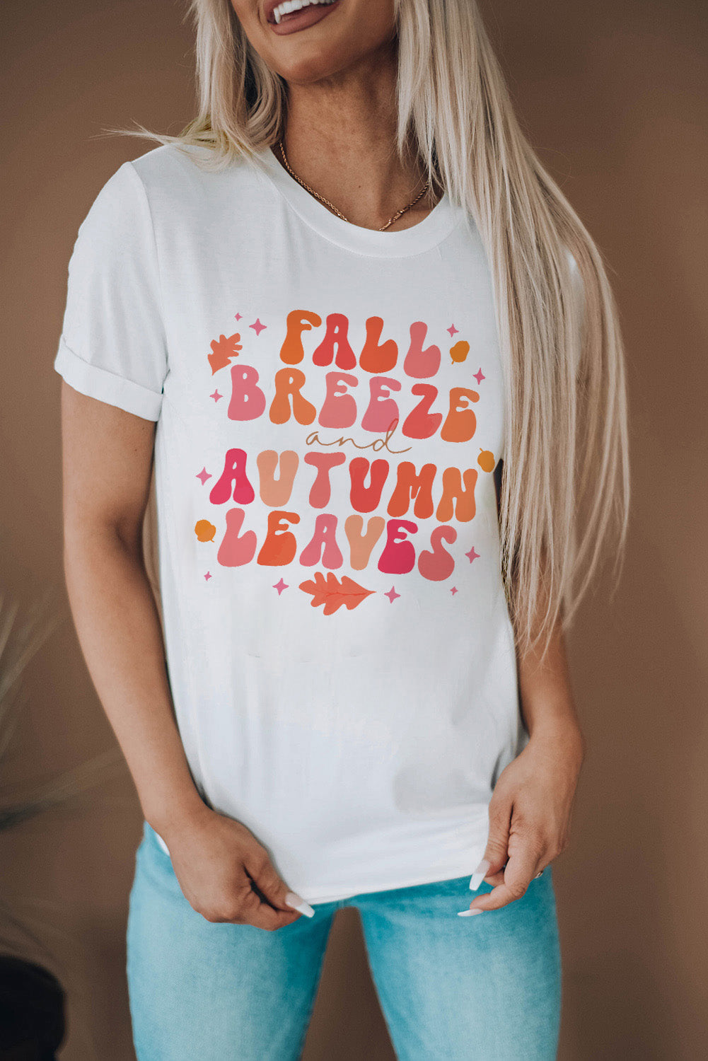 White FALL BREEZE and AUTUMN LEAVES Graphic Tee