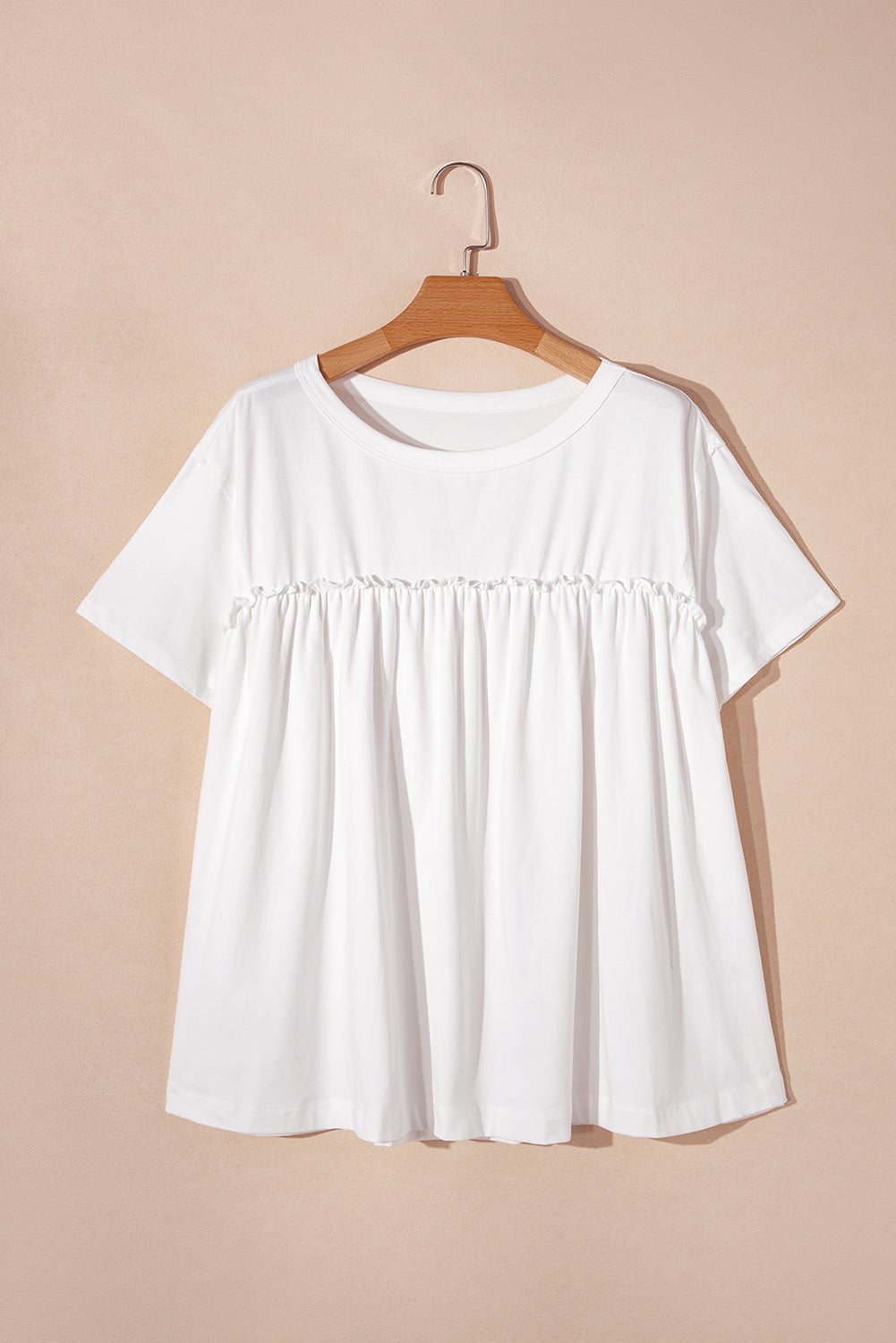 White Ruffled Trim Loose Babydoll Tee