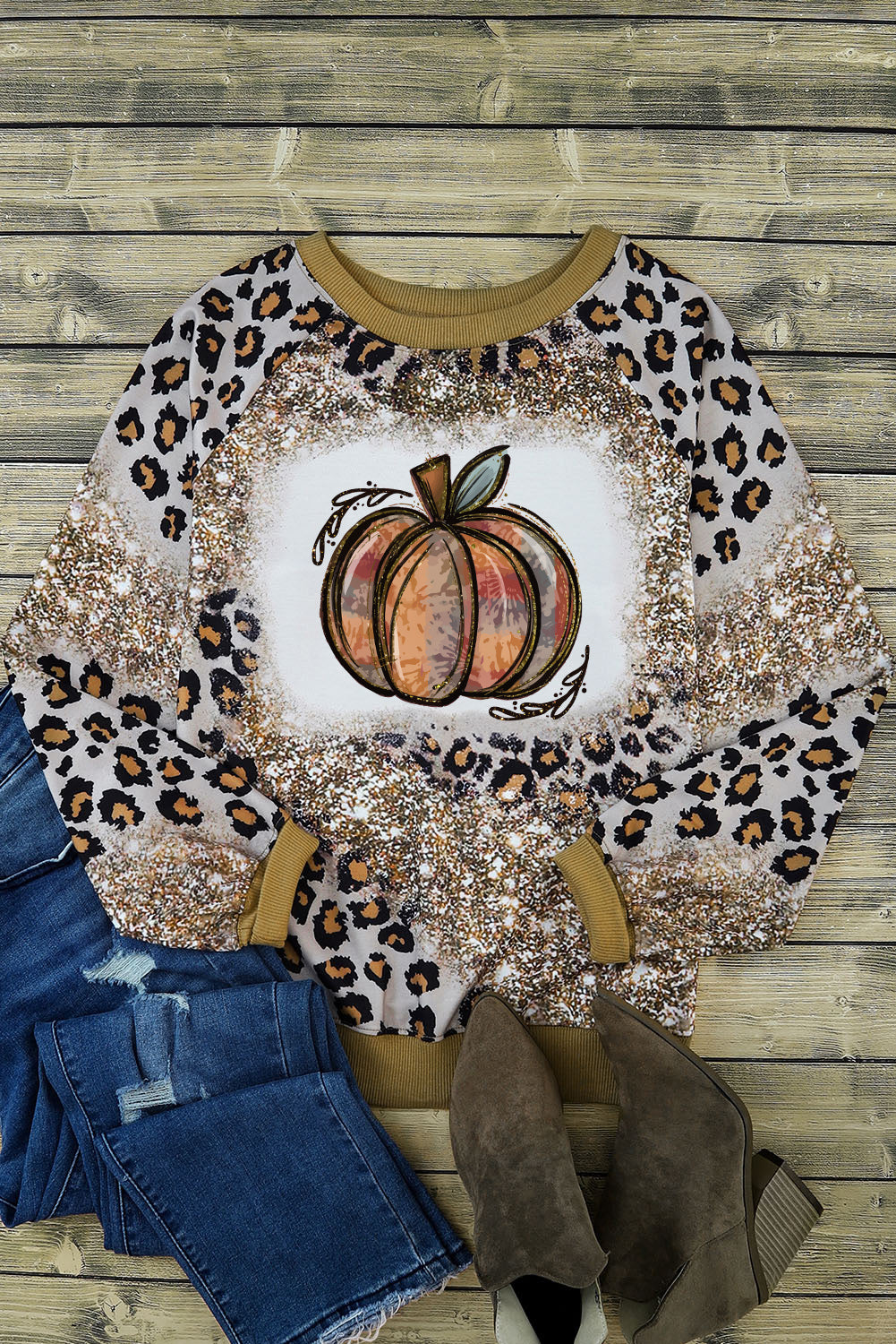 Leopard Tie Dyed Polished Pumpkin Graphic Long Sleeve Top