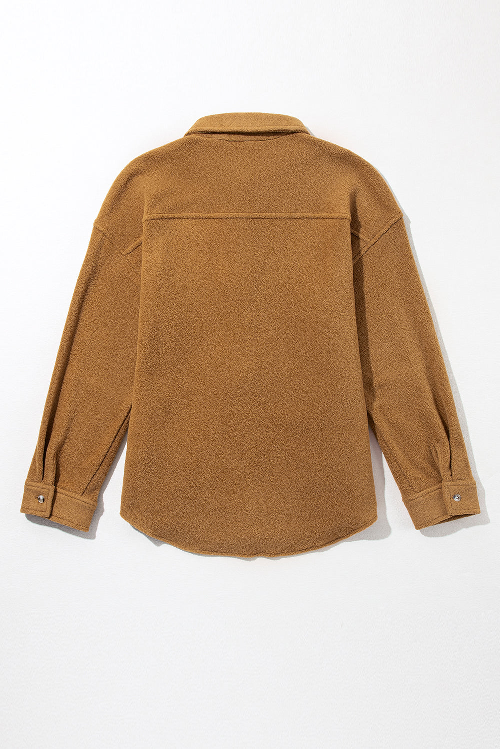 Camel Chest Pocket Button Up Fleece Shacket