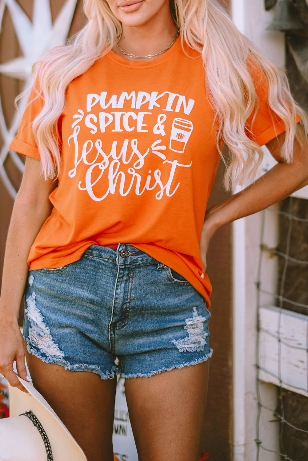 Orange PUMPKIN SPICE & Jesus Christ Graphic T-shirt