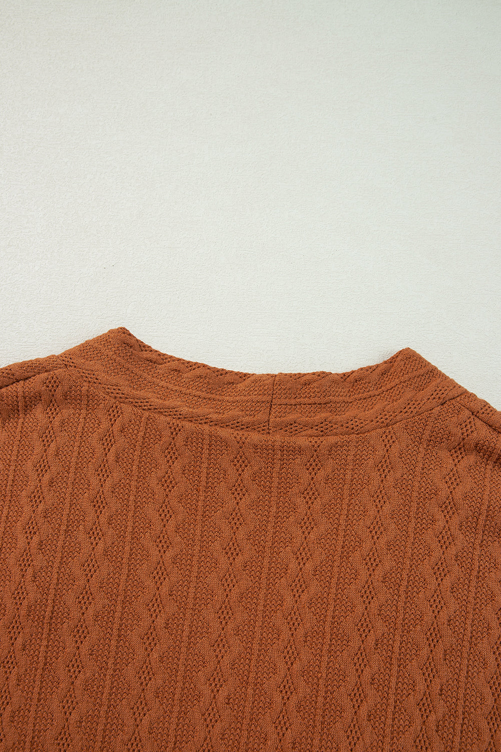 Chestnut Textured Knit Side Pockets Open Front Cardigan